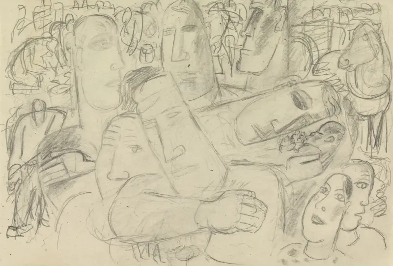Skissblad med diverse studier av människor av Leo Gestel
