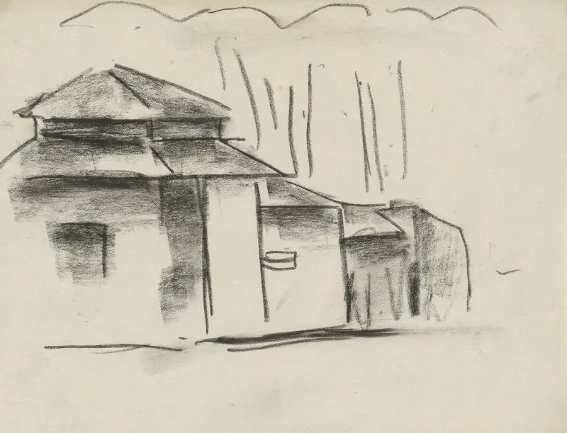 Skizzenblatt mit Haus von Leo Gestel