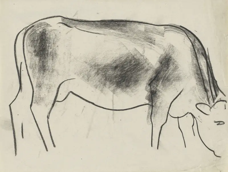 Teckningsblad med ko av Leo Gestel