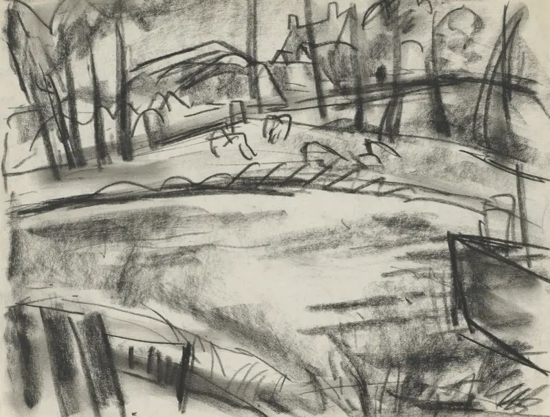 Skissblad med landskap av Leo Gestel