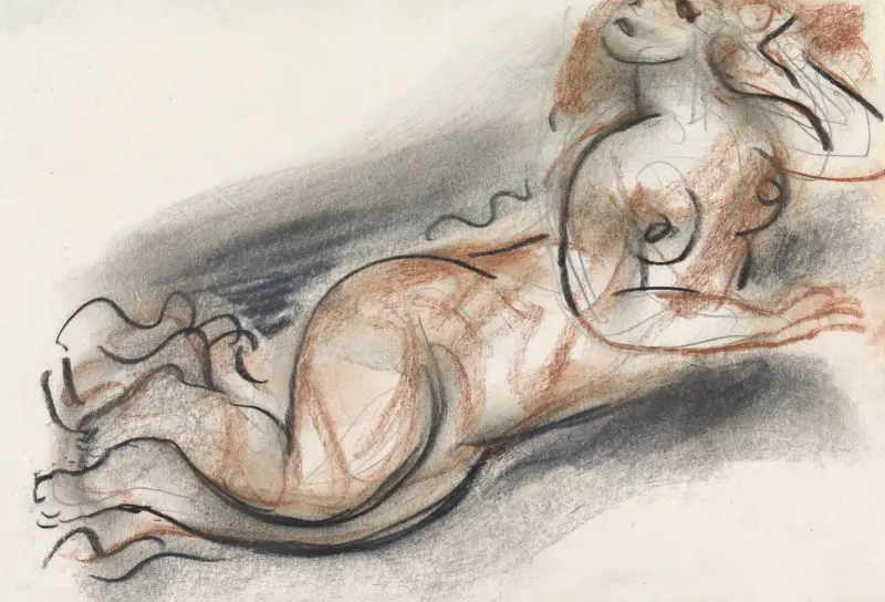 Schetsblad met liggend vrouwelijk naakt av Leo Gestel