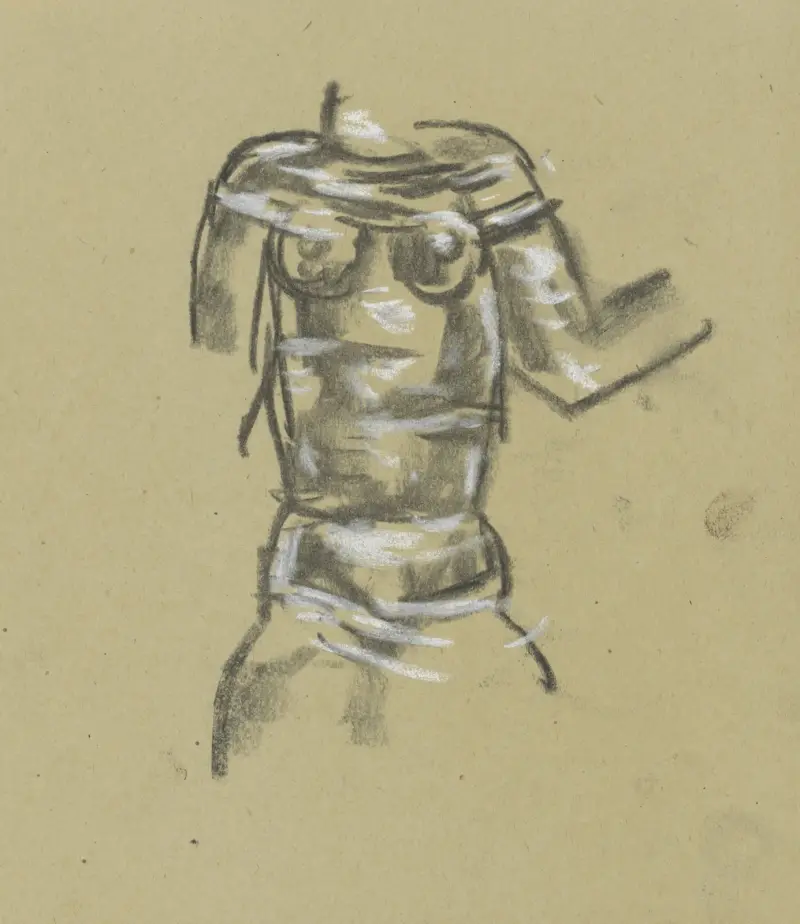 Skissblad med kvinnlig nakenstudie av Leo Gestel