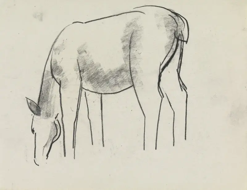 Skissblad med häststudie av Leo Gestel