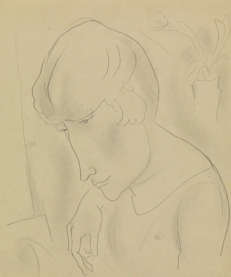 Skissblad med porträtt av en kvinna av Leo Gestel