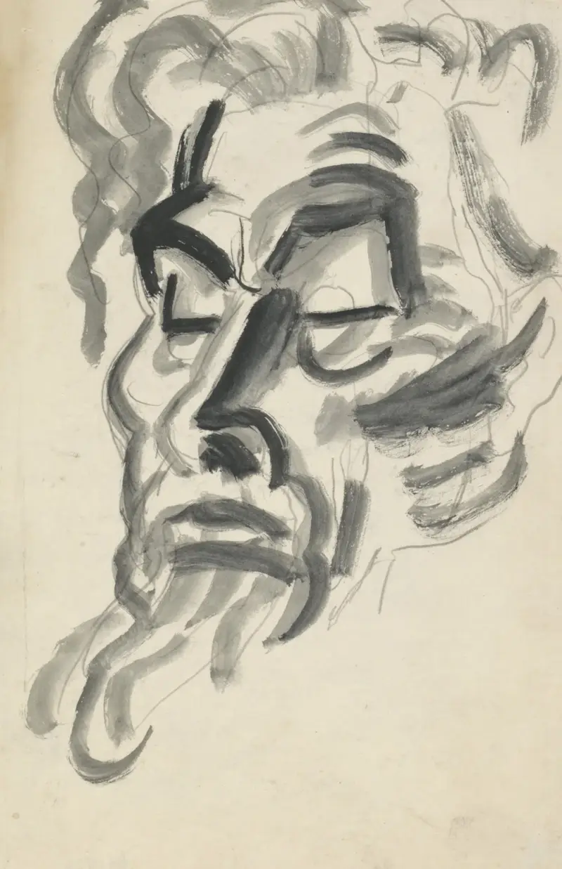 Skissblad med porträtt av Jan Toorop av Leo Gestel