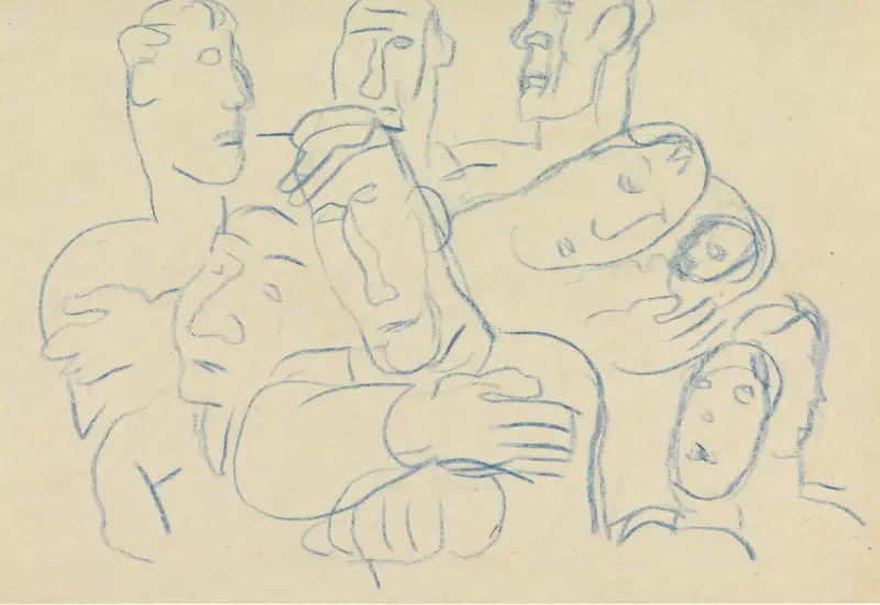 Schetsblad met studie van een groep mensen av Leo Gestel