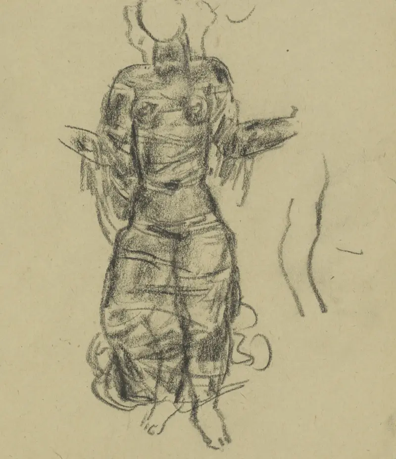 Skissblad med studie av kvinna i draperingar av Leo Gestel