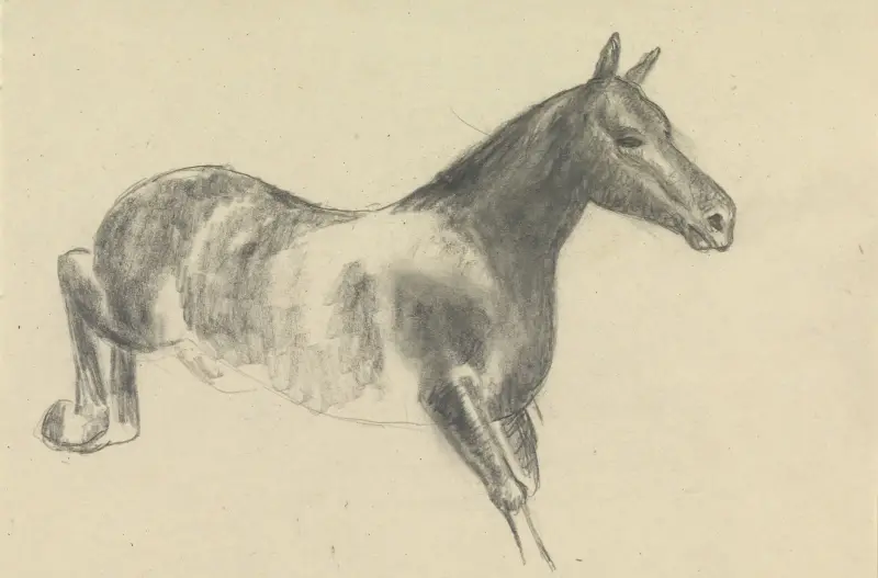 Teckningsblad med studier av hästar av Leo Gestel