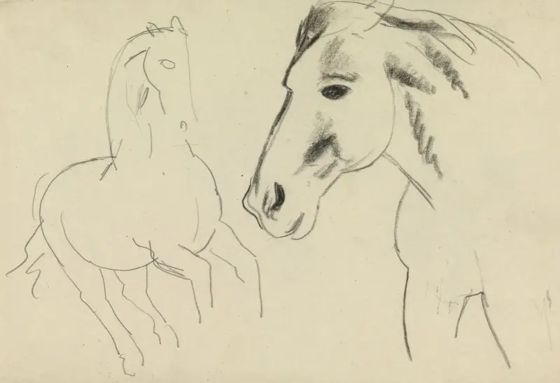 Skissblad med häststudier av Leo Gestel