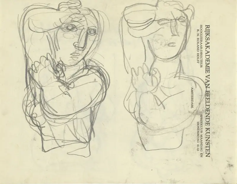 Skissblad med två naketstudier på brevpapper från Roland Holst av Leo Gestel