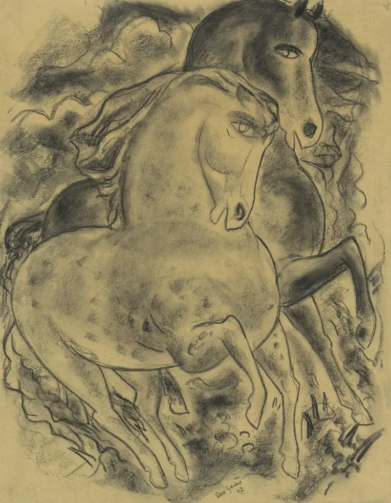 Schetsblad met twee paarden av Leo Gestel