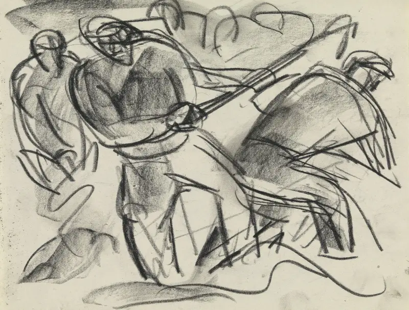 Studieblad med arbetande man av Leo Gestel