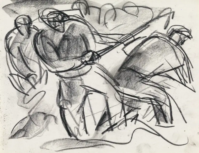 Studieblad med arbetande man av Leo Gestel