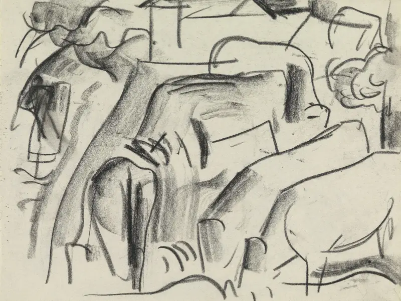 Studieblad med hästar i ett landskap av Leo Gestel