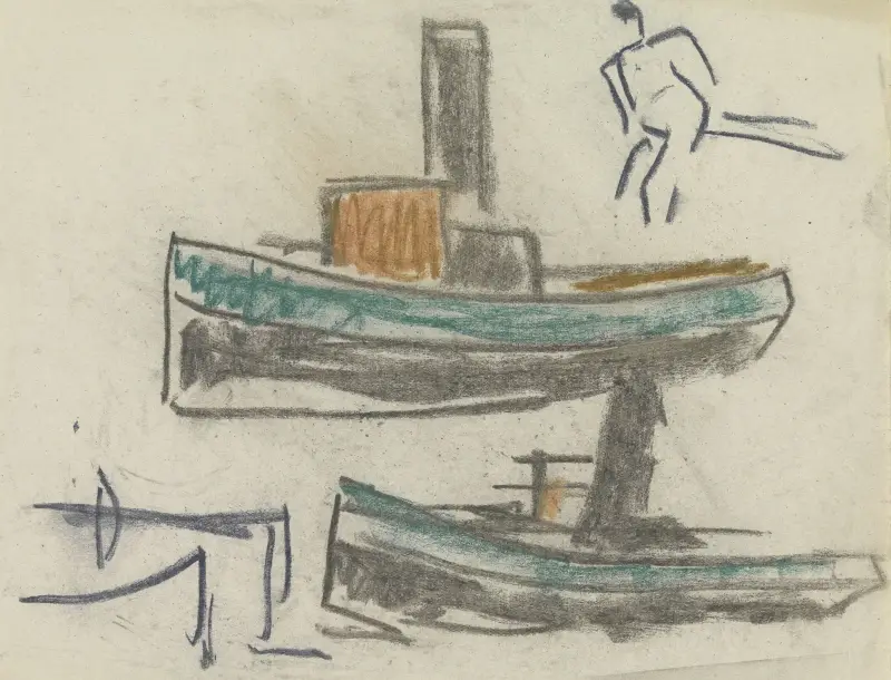 Studieblad med skepp av Leo Gestel