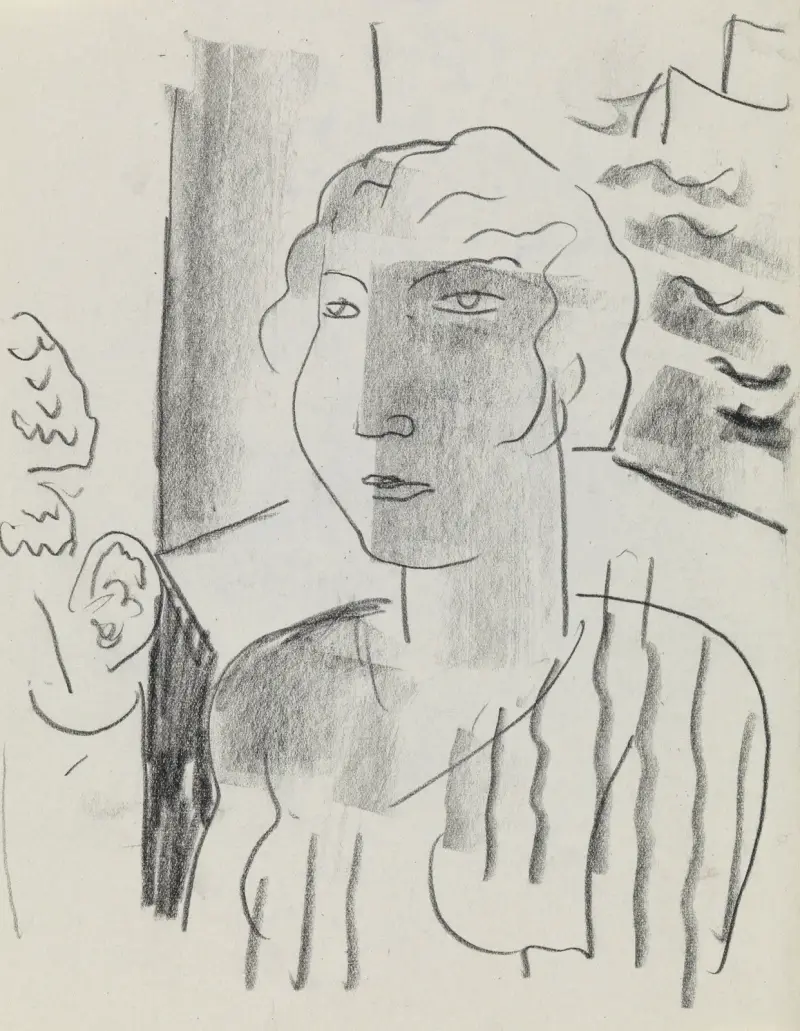 Studieblad med skiss av en kvinna av Leo Gestel