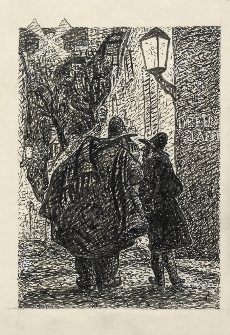 Två män på gatan i mörkret av Leo Gestel