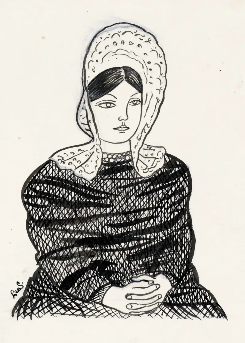 Kvinna med hätta på huvudet av Leo Gestel