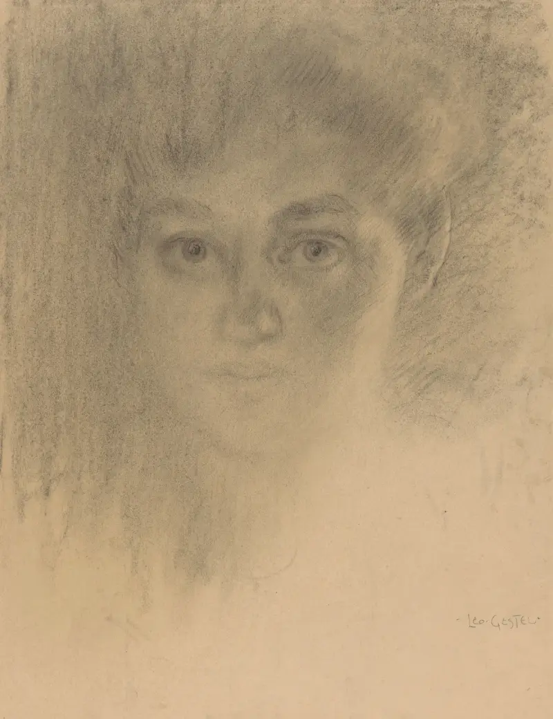 Kvinna med iögonfallande ögon, en face av Leo Gestel
