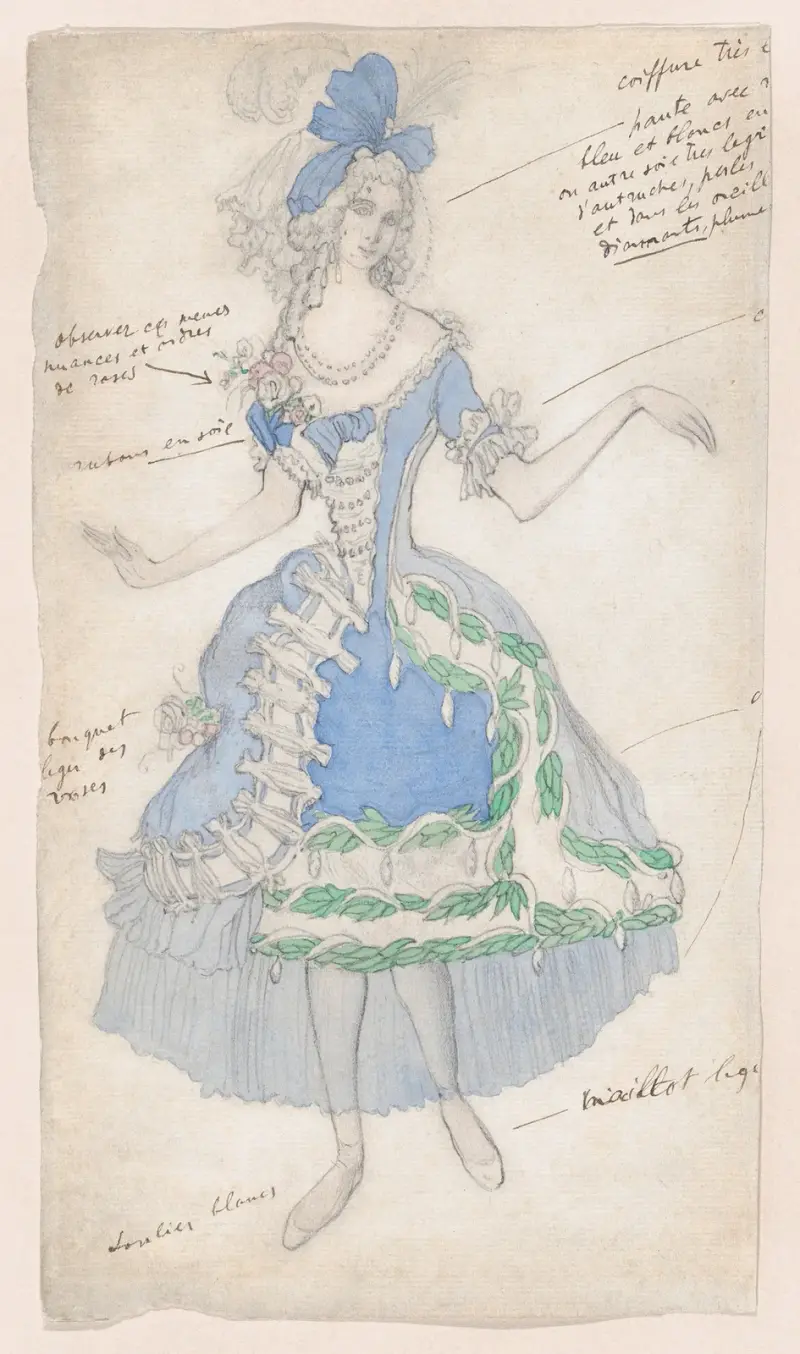 Costume Design for a Female Courtier, likely for the Ballet ‘La Belle au Bois Dormant’ (Sleeping Beauty) av Léon Bakst