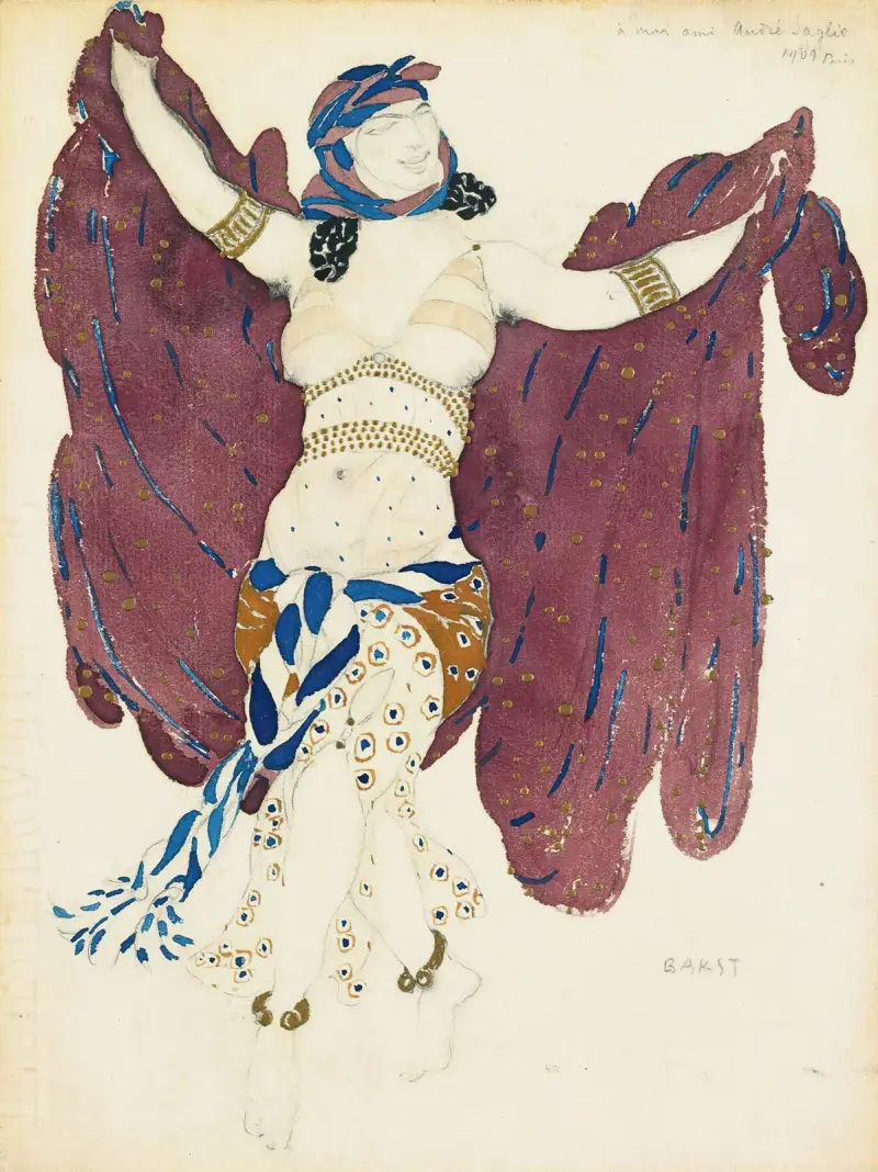Kostymdesign för en syrisk dansare i Cleopatra av Léon Bakst