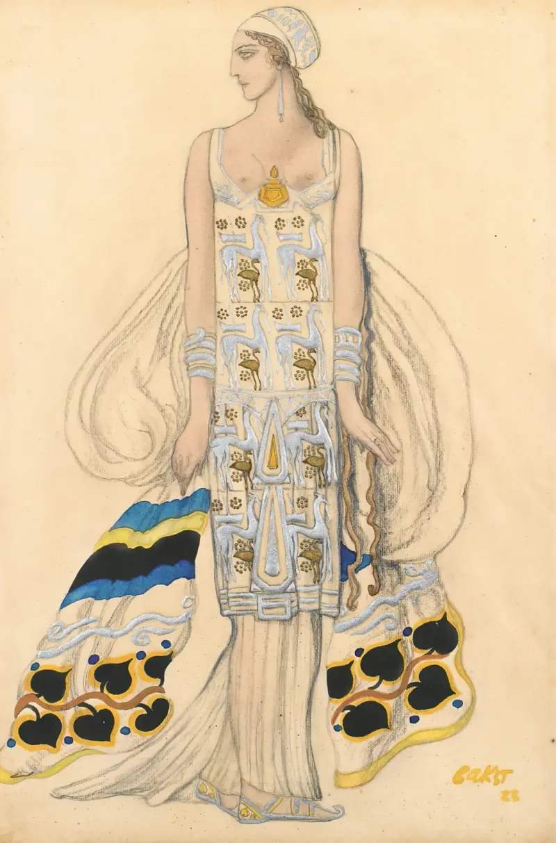 Kostymdesign för Ida Rubinstein i Fèdre av Léon Bakst