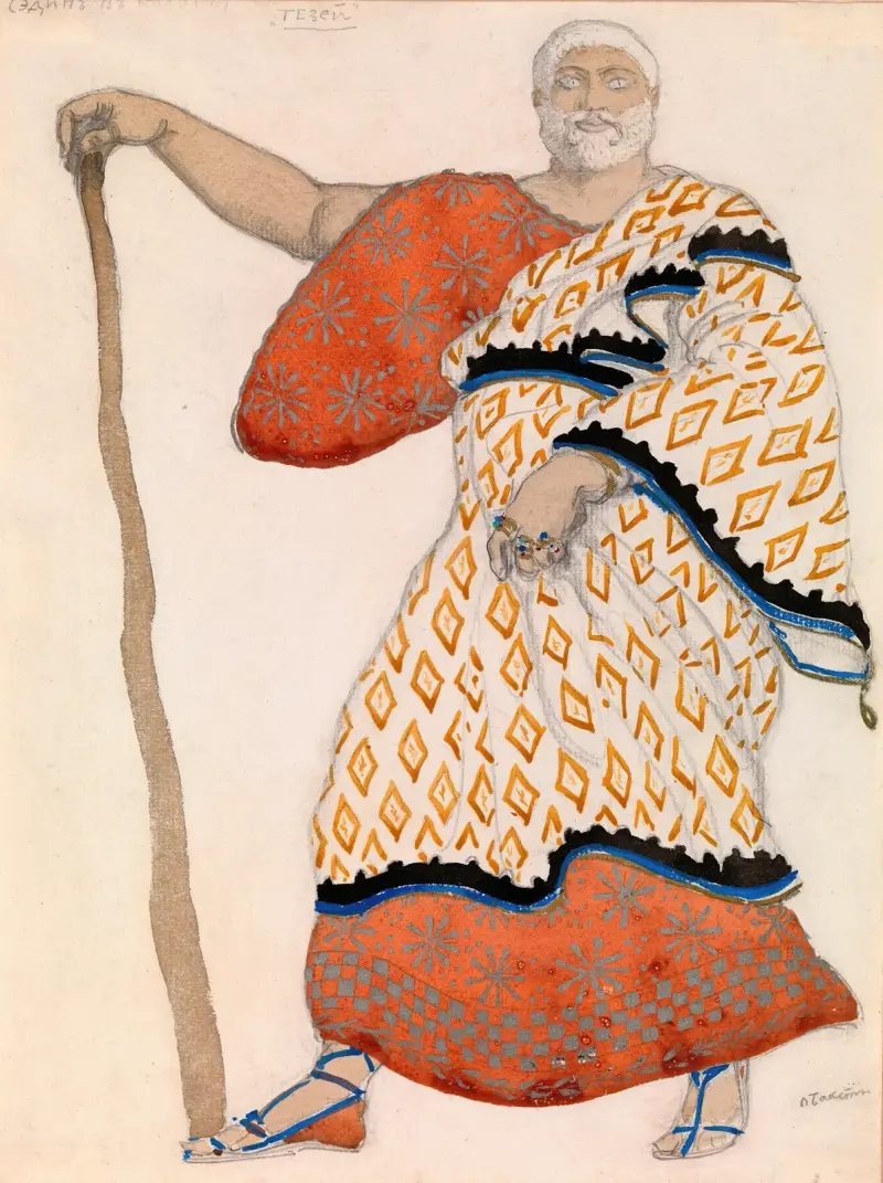Kostymdesign för Theseus i 'Oidipus i Kolonos' av Léon Bakst