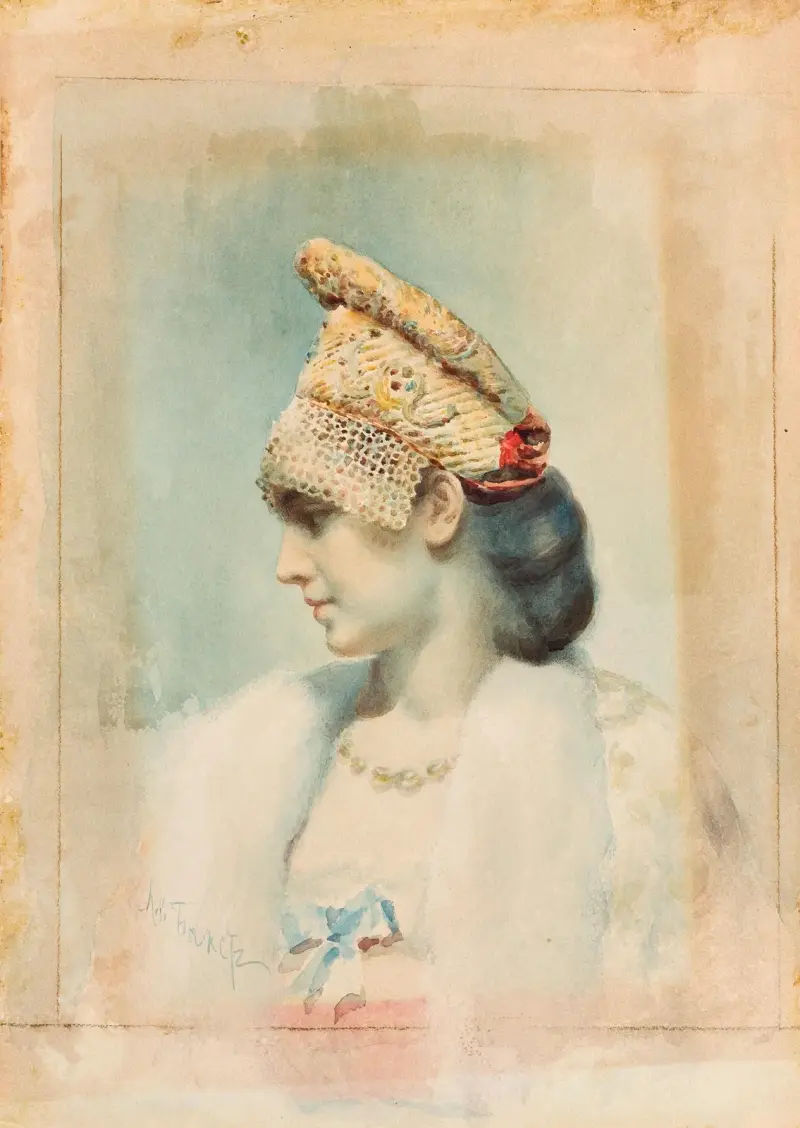 Portrait of a Girl Wearing a Kokoshnik in Profile av Léon Bakst
