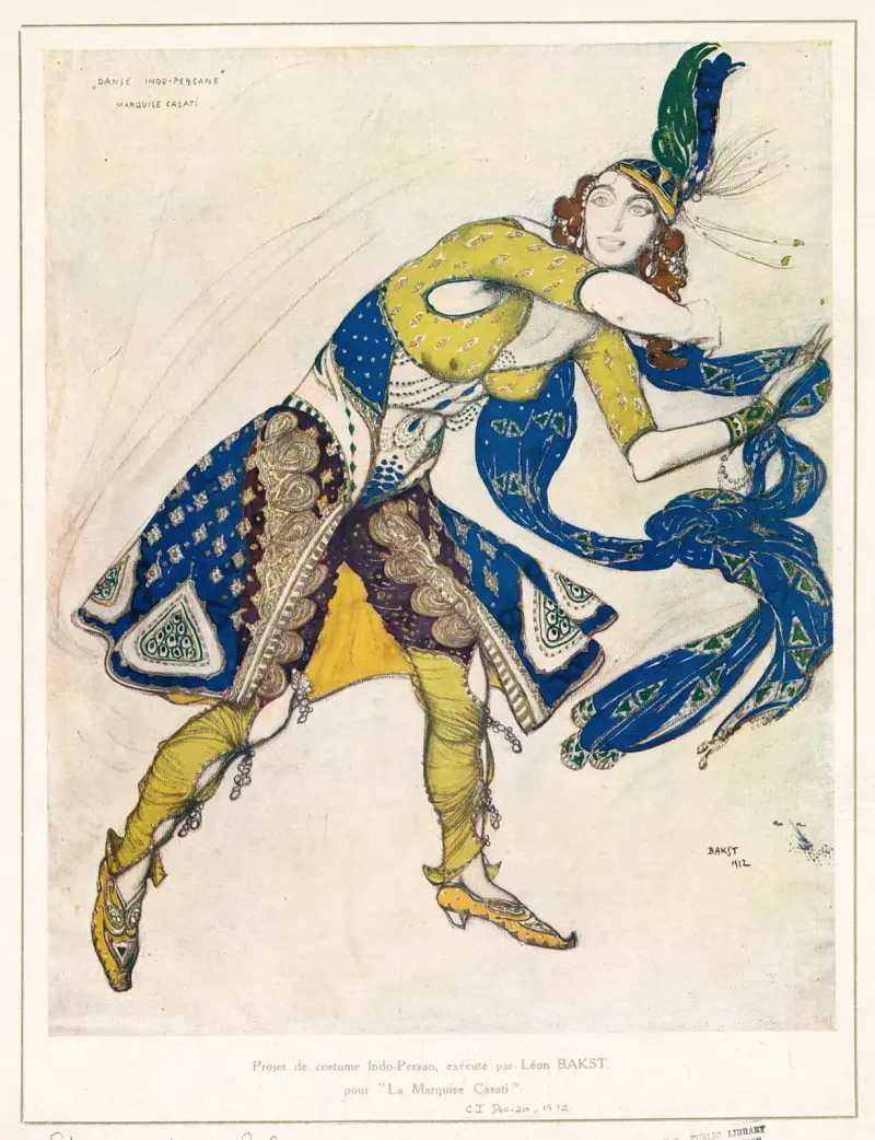 Projet de costume Indo-Persan, exécuté par Léon Bakst pour ‘La Marquise Casati’ av Léon Bakst