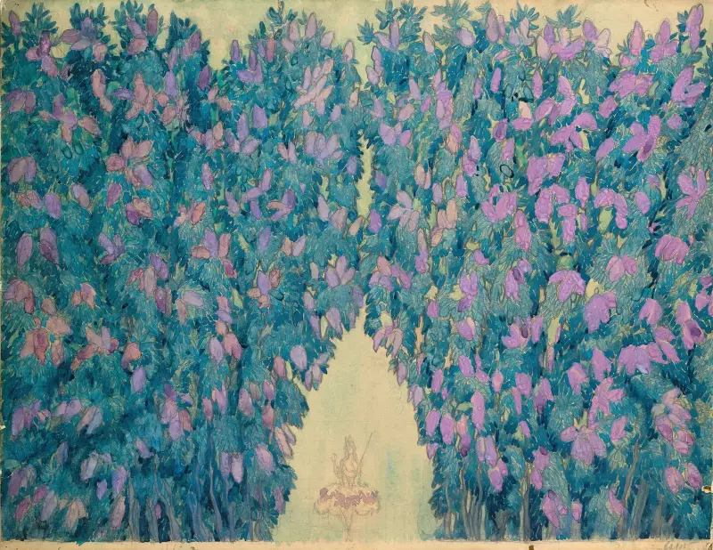 Scenografi för 'Törnrosa'; Syrenernas blomning av Léon Bakst