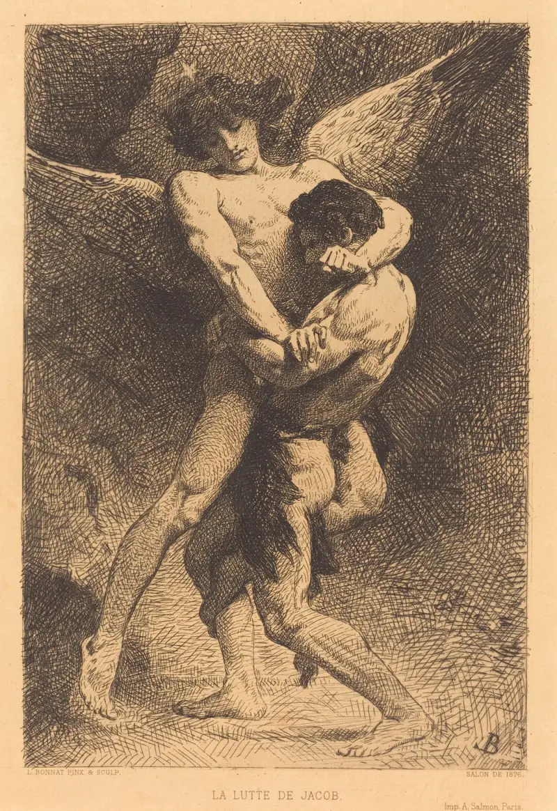 Jakobs kamp med ängeln av Léon Bonnat