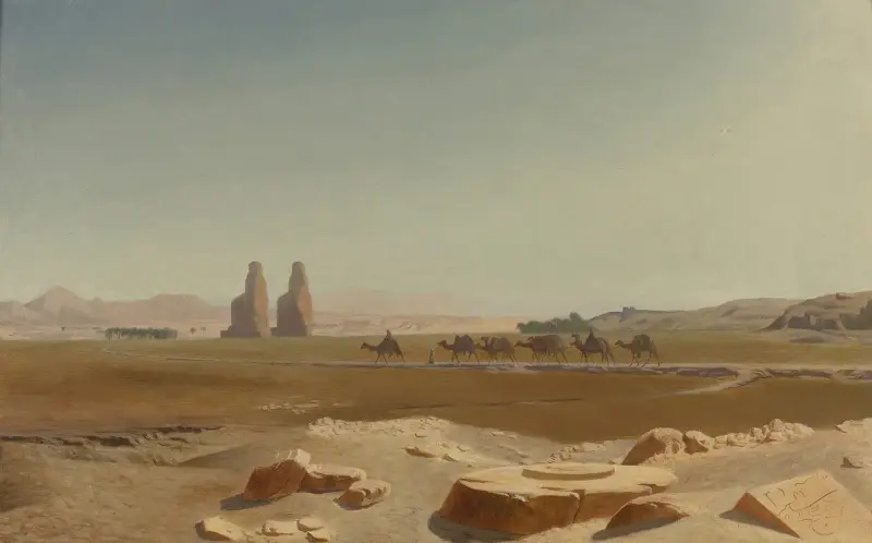 Karavan som passerar Memnonskolosserna, Thebe av Jean-Léon Gérôme