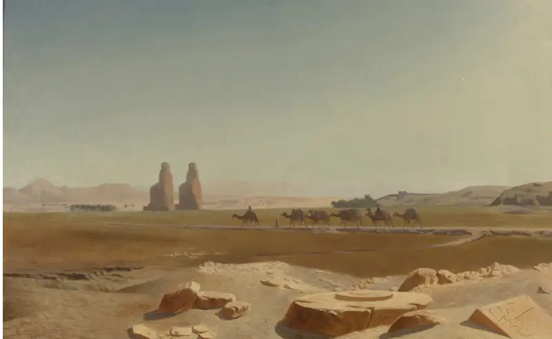 Karavan passerar Memnonkolosserna, Thebe av Jean-Léon Gérôme