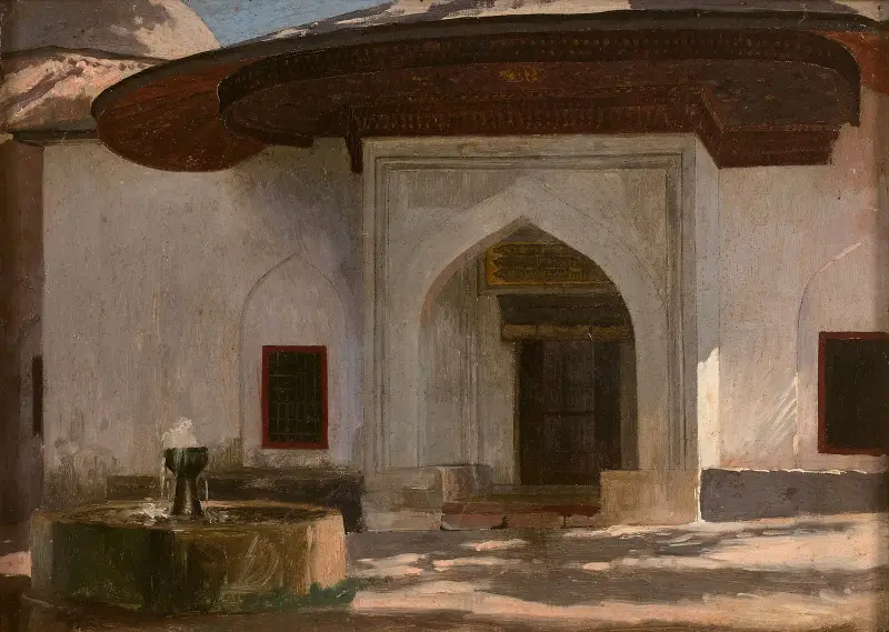 Fontän vid ingången till ett monument, troligen i Egypten av Jean-Léon Gérôme