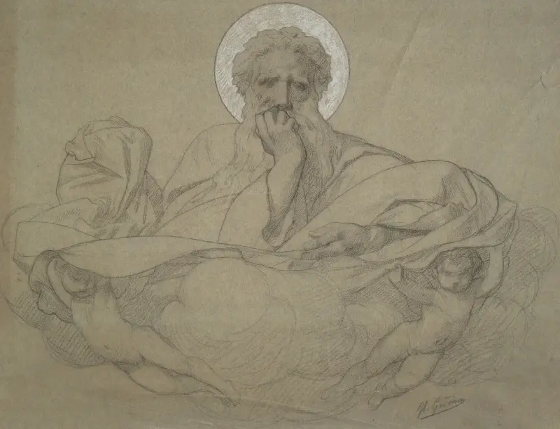 Gud Fadern stödd av änglar, studie för takpanelen i påven Pius IX:s järnvägsvagn av Jean-Léon Gérôme