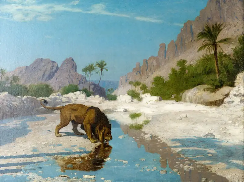Lejon i öknen av Jean-Léon Gérôme