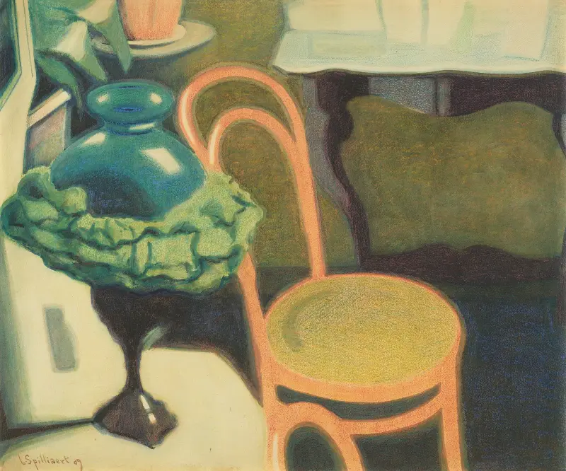 Interiör med stol och opallampa av Léon Spilliaert
