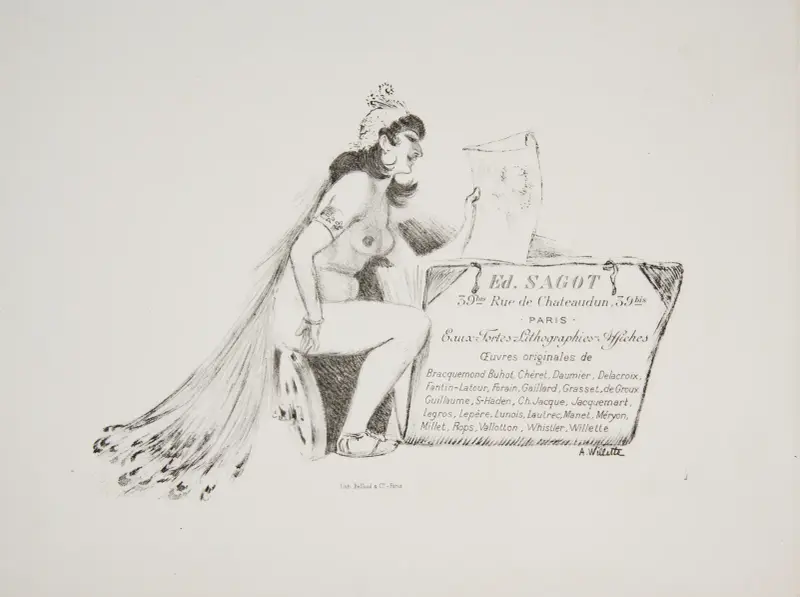 Visitkort för grafikförläggaren Edmond Sagot av Adolphe Léon Willette