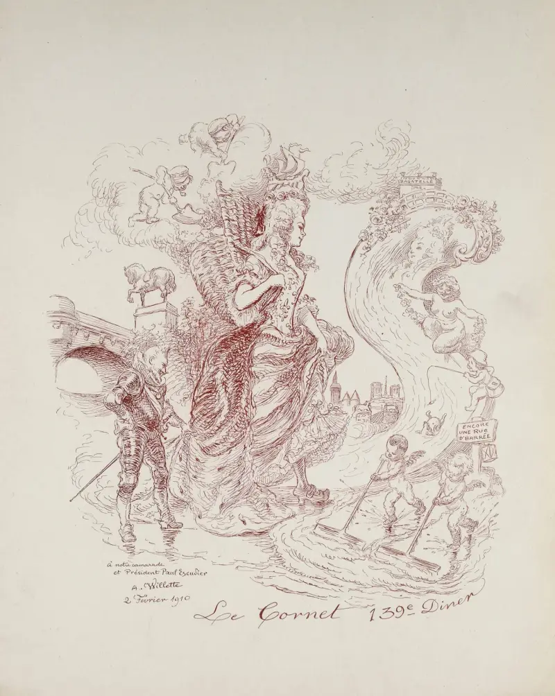 Café Cardinal. 139me diner du Cornet, le 8 février 1910 av Adolphe Léon Willette