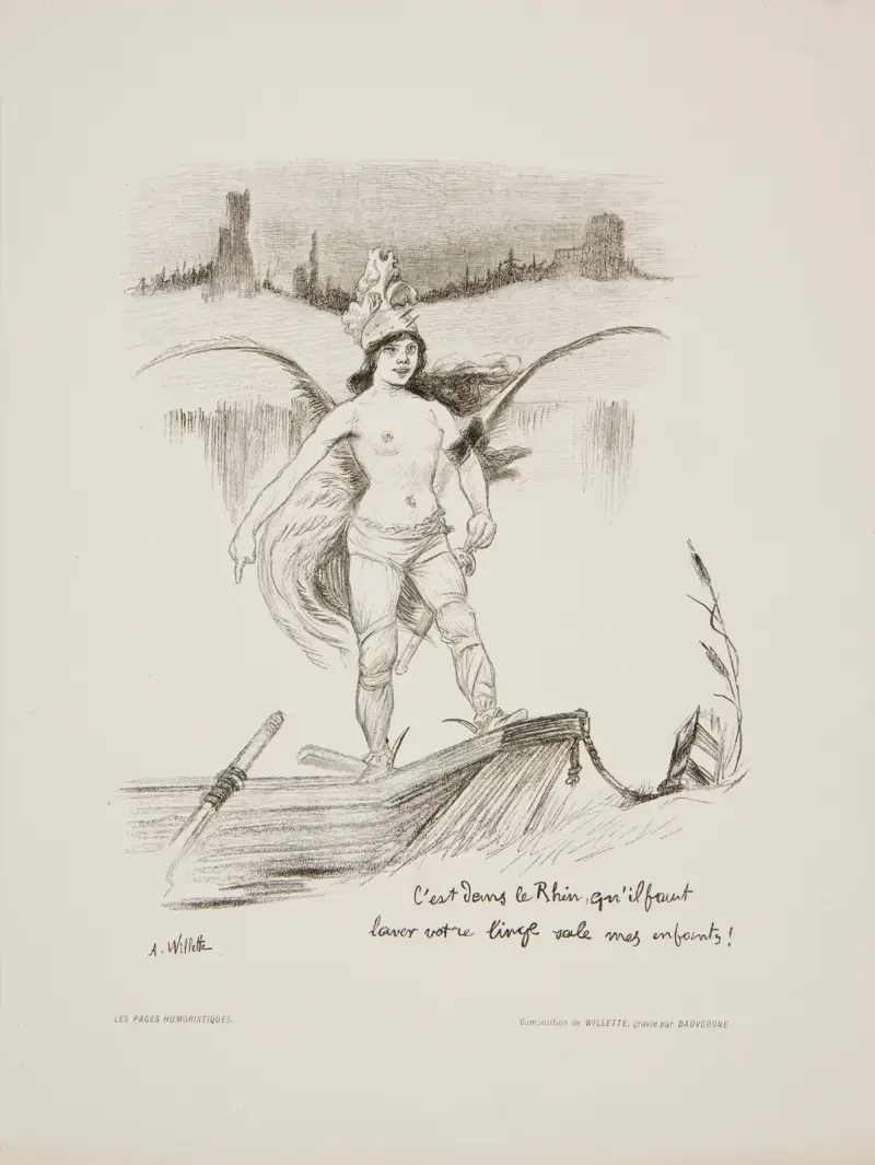 C’est dans le Rhin, qu’il faut laver votre linge sale mes enfants! av Adolphe Léon Willette