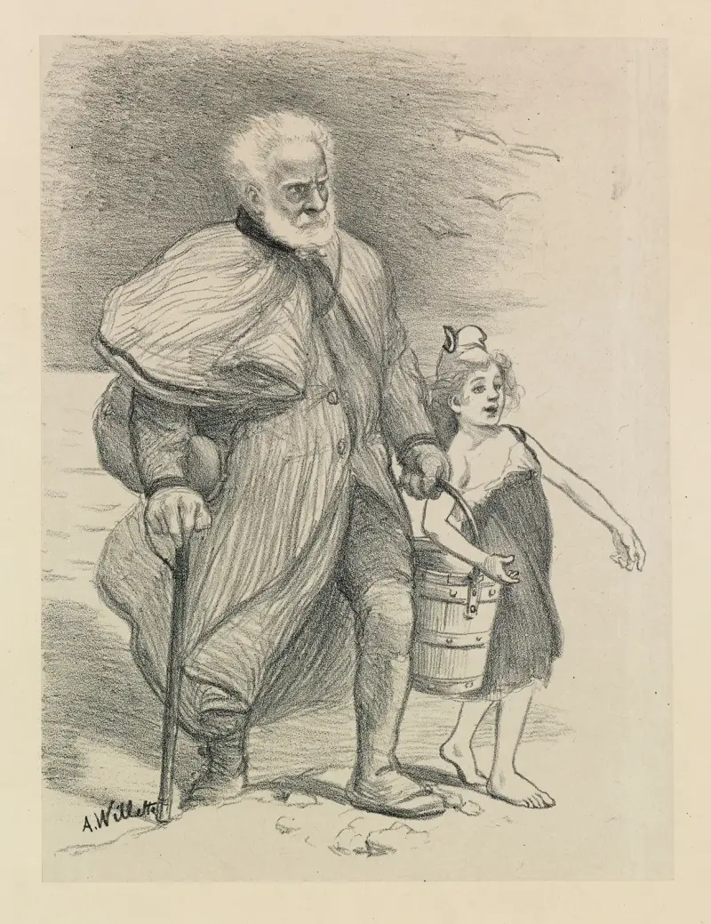 Wie Jean Valjean Cosette half, so half Victor Hugo der jungen Marianne von Adolphe Léon Willette