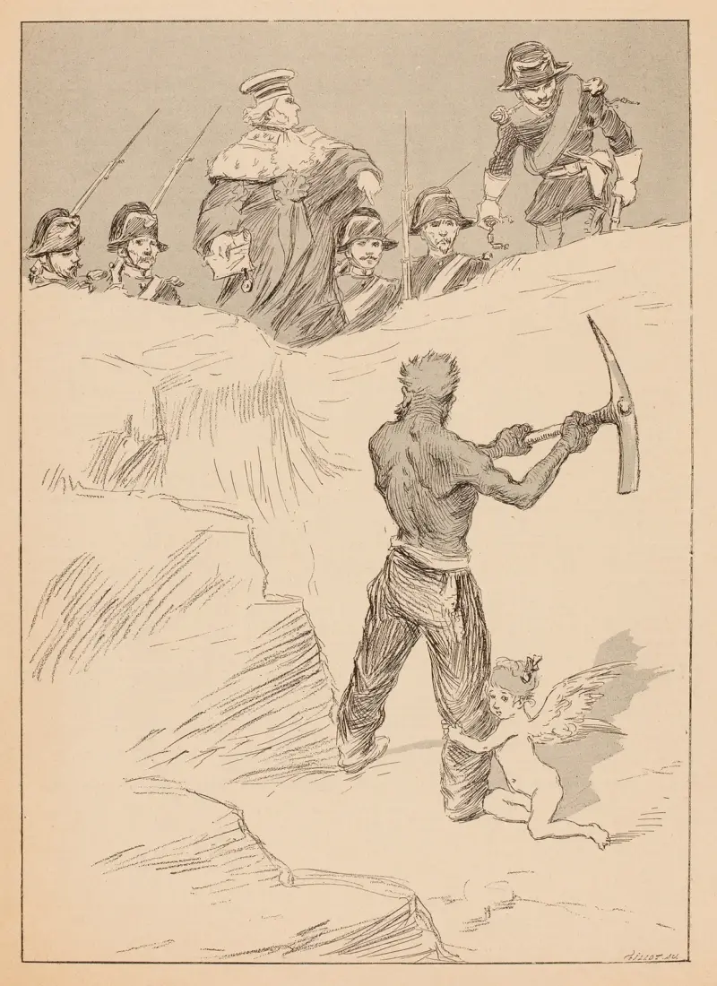L’heureux âge du fer.Dors-tu content, Calvin Le nu quel qu’il soit, est traqué dans tous ses repaires av Adolphe Léon Willette