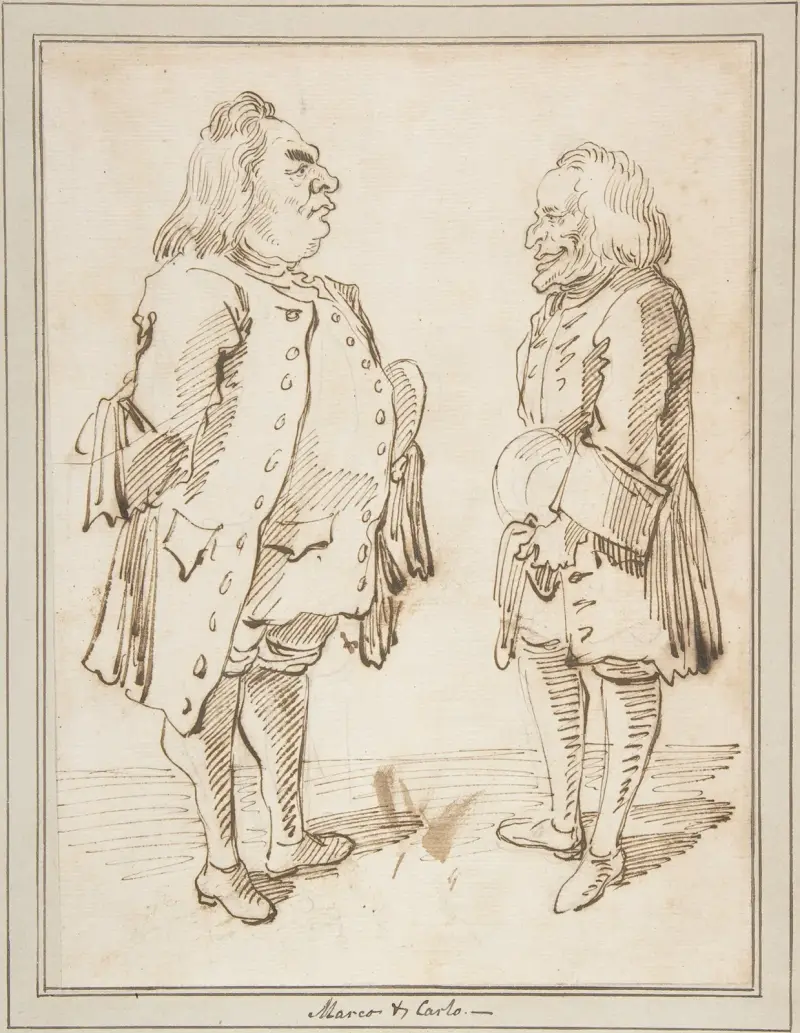 Marco und Carlo; Karikatur zweier Männer von Angesicht zu Angesicht von Pier Leone Ghezzi