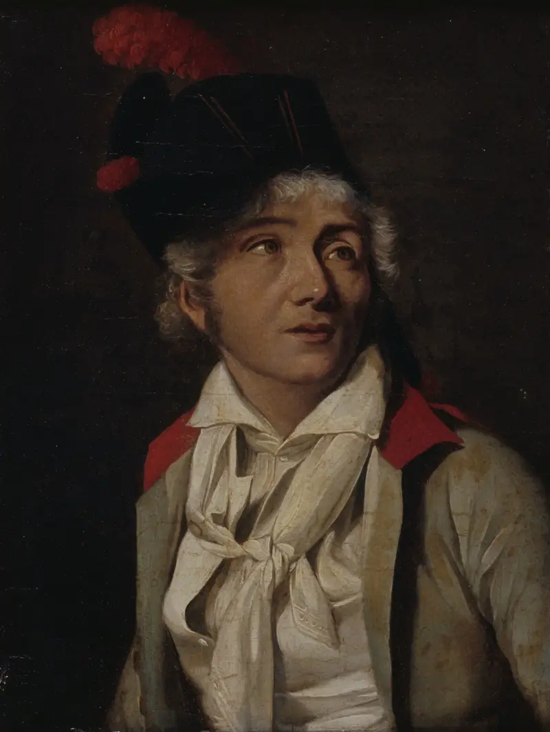 Porträtt av en skådespelare, i vit väst med röd krage av Louis-Léopold Boilly