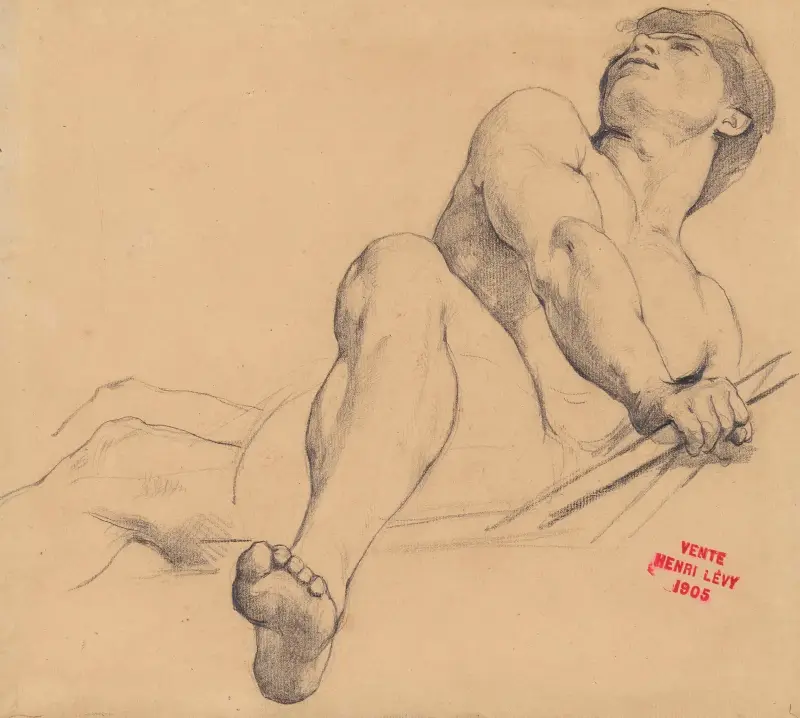 Etude de jeune homme allongé, le pied gauche en avant av Henri Leopold Lévy