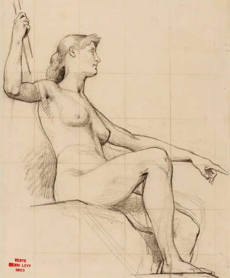 Etude d’une femme nue assise av Henri Leopold Lévy