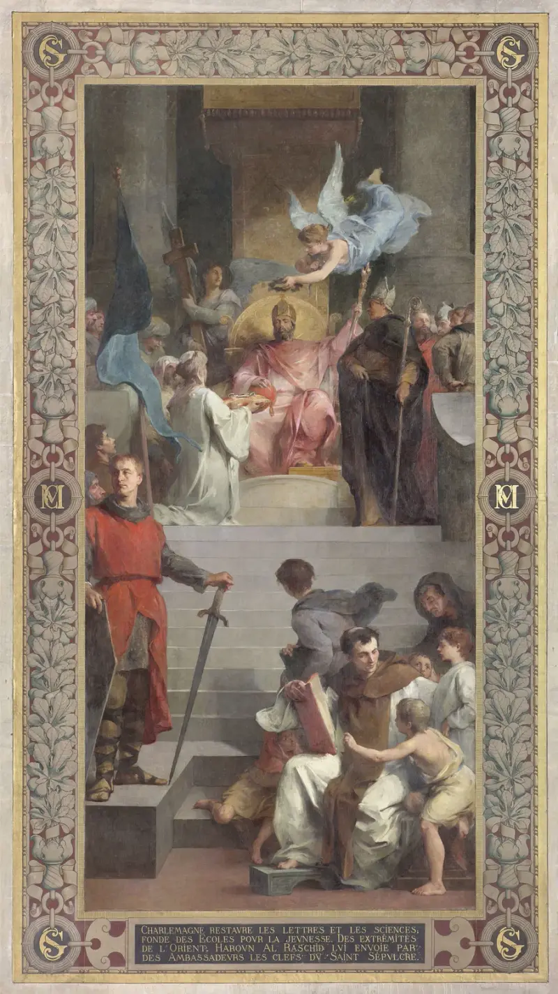 Les ambassadeurs de Haroun al Rashid offrent les clefs du Saint Sépulcre à Charlemagne – nr 1 av Henri Leopold Lévy
