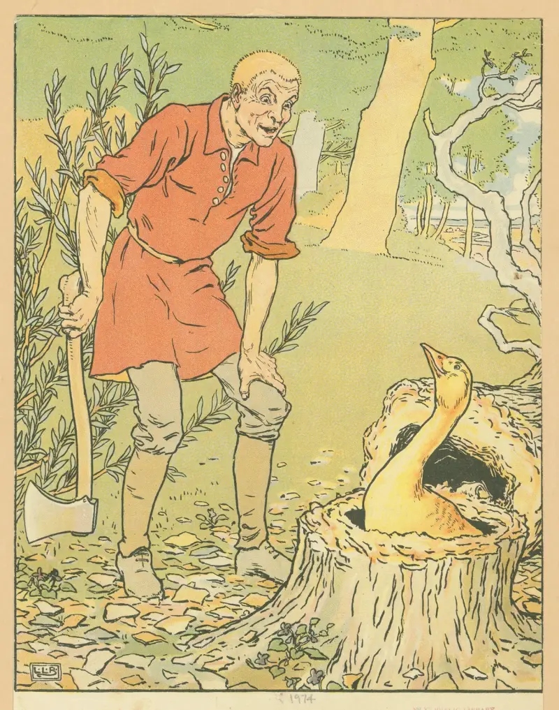 Simpleton discovers the golden goose. av Leonard Leslie Brooke