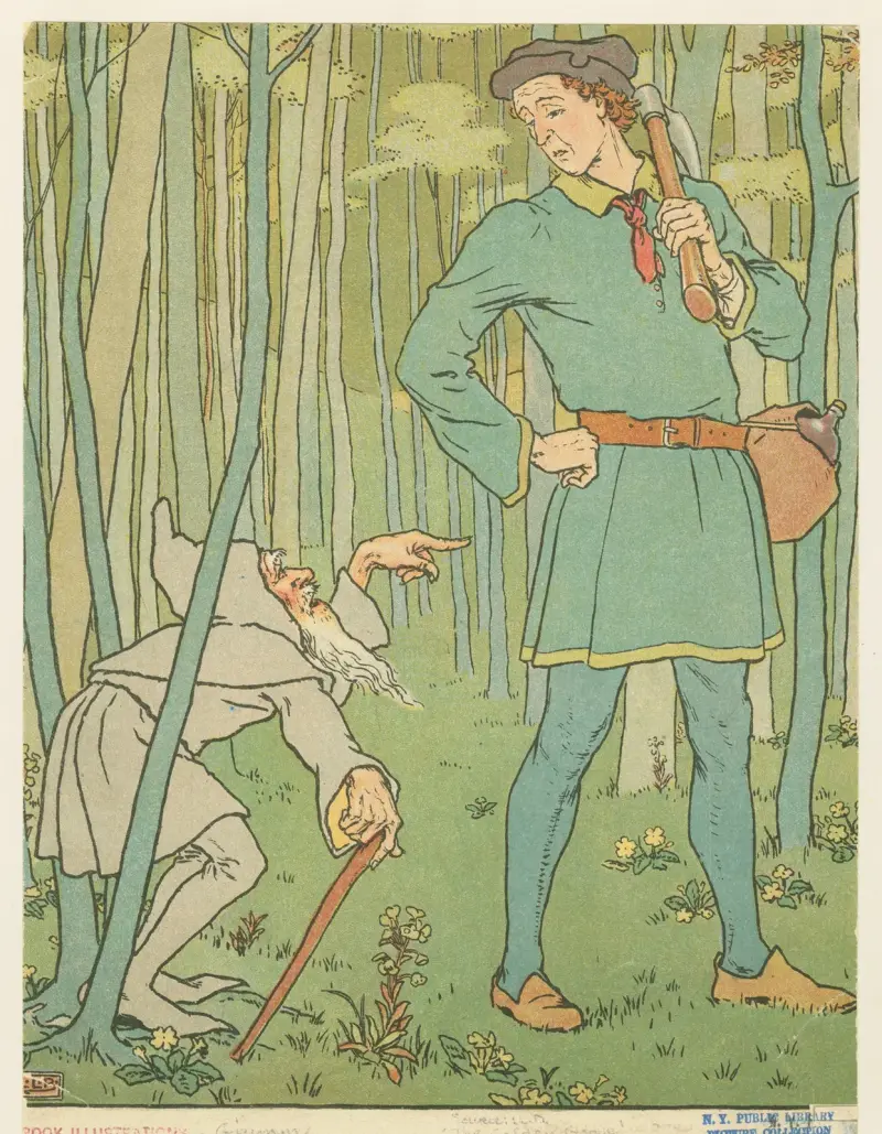 Den äldste sonen avvisar den gamle grå mannen av Leonard Leslie Brooke