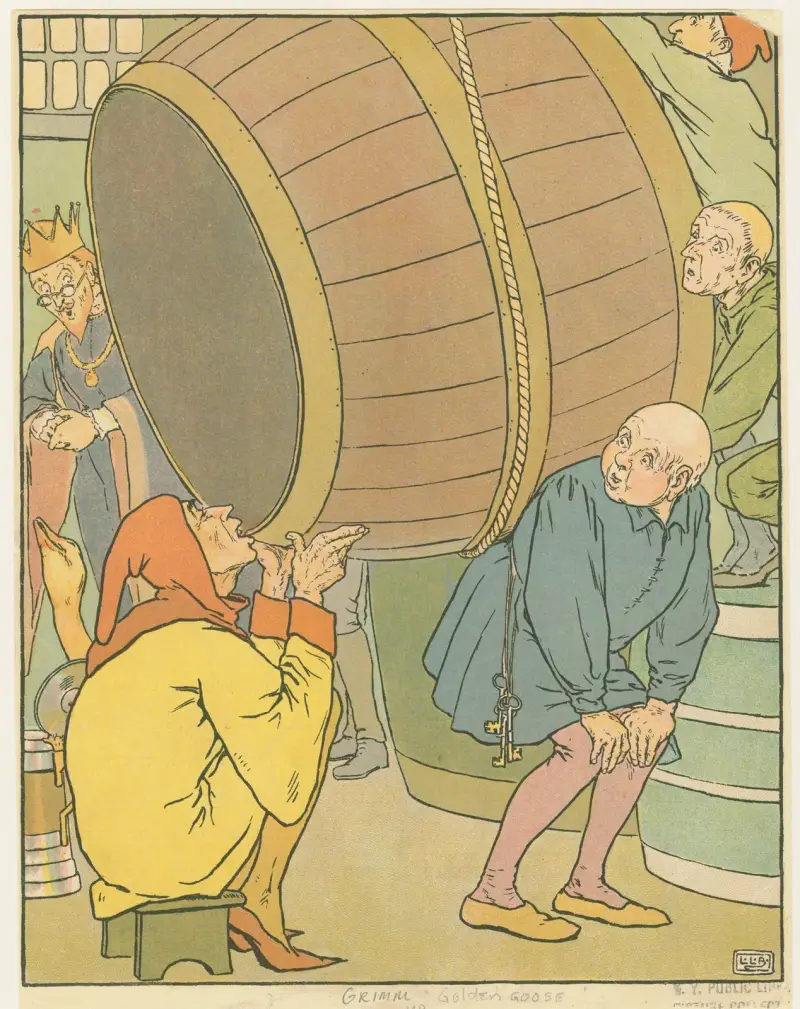 Den törstige mannen tömmer vinkaggar av Leonard Leslie Brooke